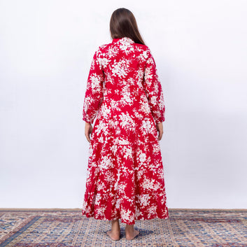 Red Floral Tiered Maxi Dress