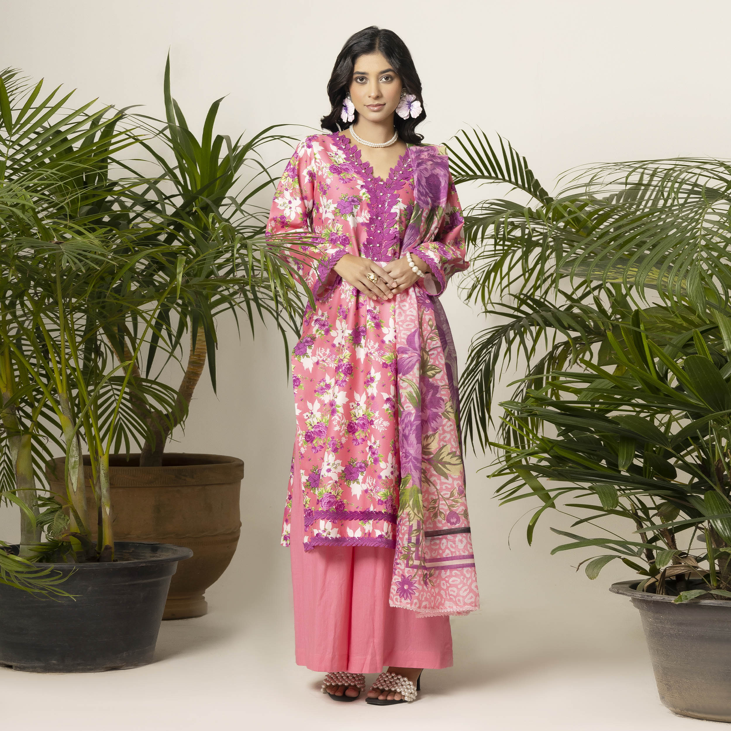 Pink Floral 3-Piece Lawn – AB0002