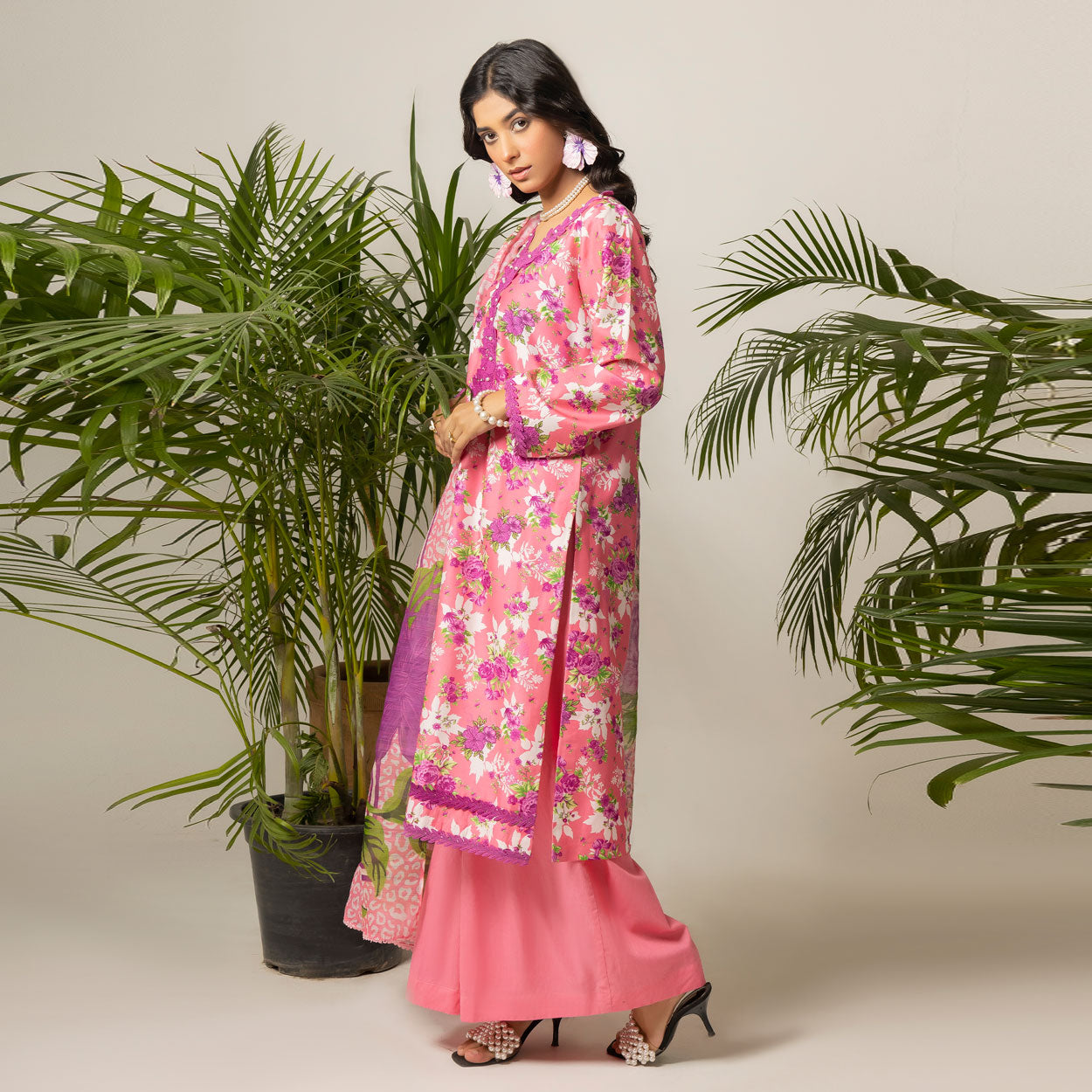 Pink Floral 3-Piece Lawn – AB0002