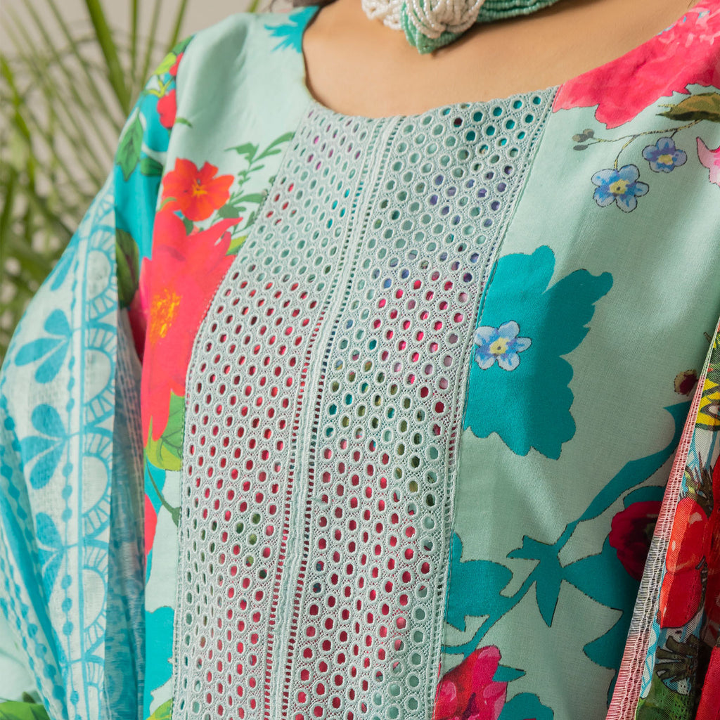 Aqua Floral 3-Piece Lawn – AB0003