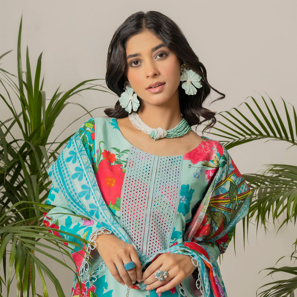 Aqua Floral 3-Piece Lawn – AB0003