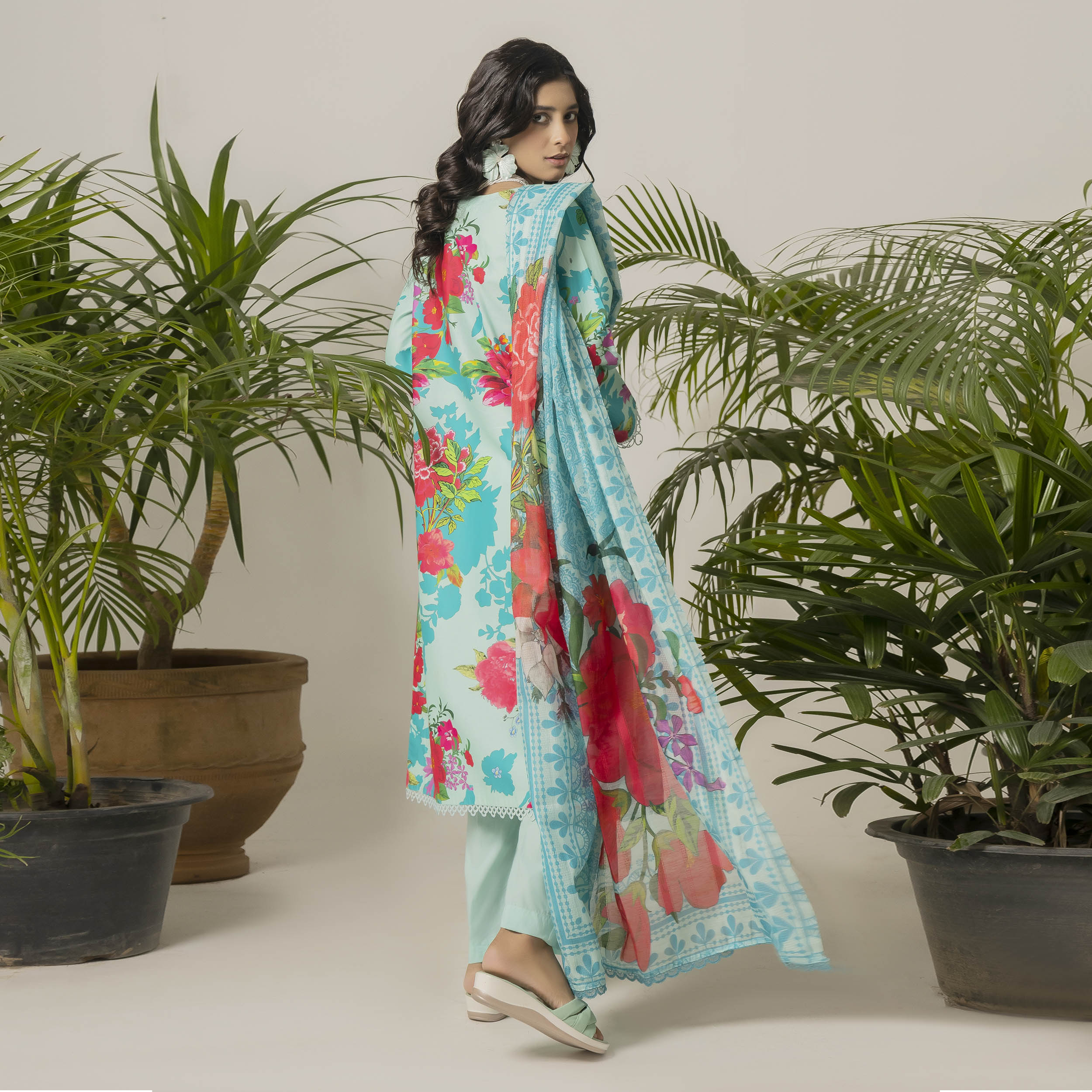Aqua Floral 3-Piece Lawn – AB0003