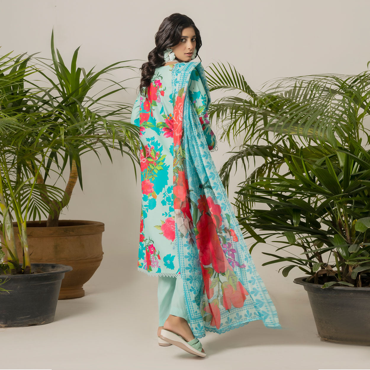 Aqua Floral 3-Piece Lawn – AB0003