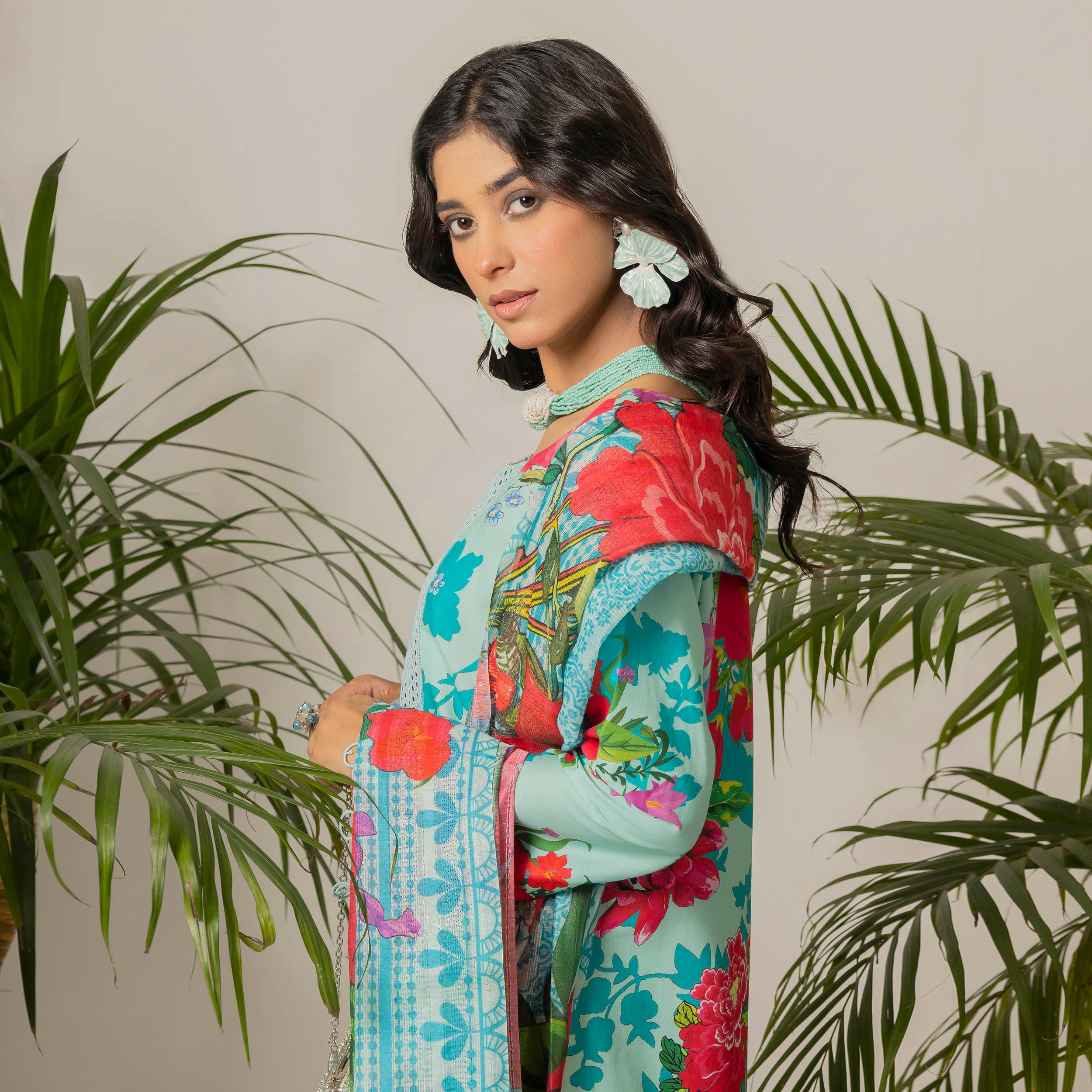Aqua Floral 3-Piece Lawn – AB0003