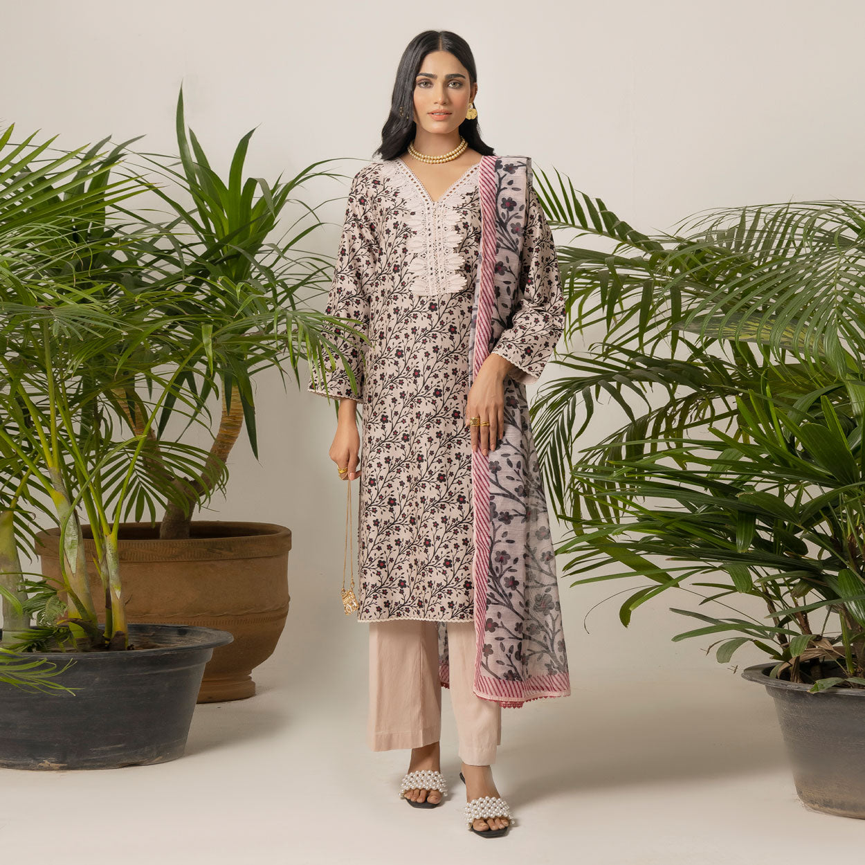 Beige Vine 3-Piece Lawn – AB0004