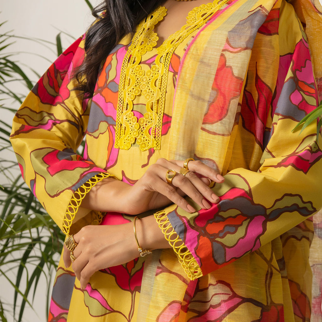 Sunlit Floral 3-Piece Lawn – AB0006