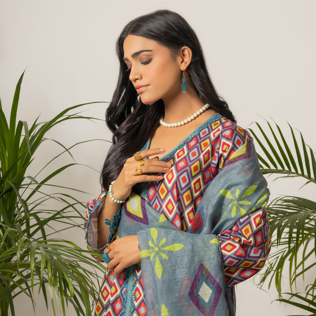 Geometric Print 3-Piece Lawn – AB0007