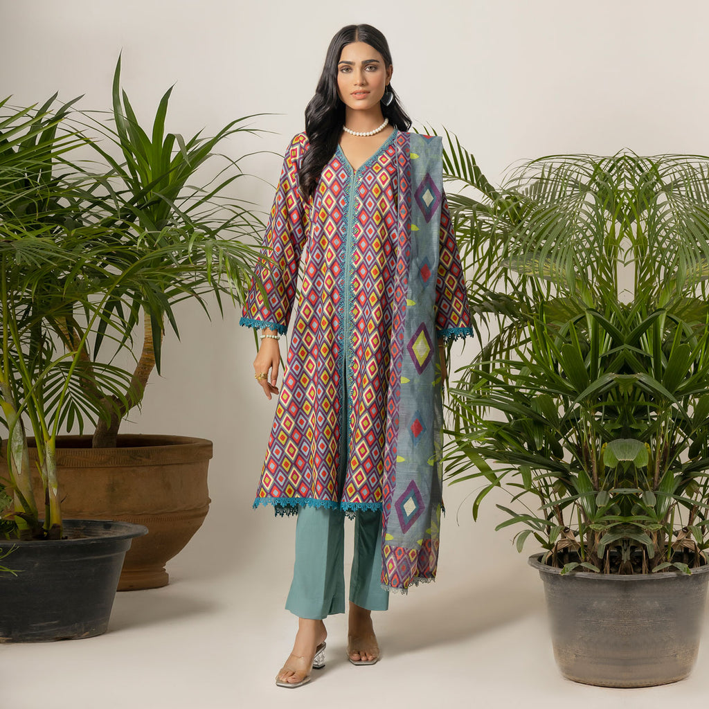 Geometric Print 3-Piece Lawn – AB0007