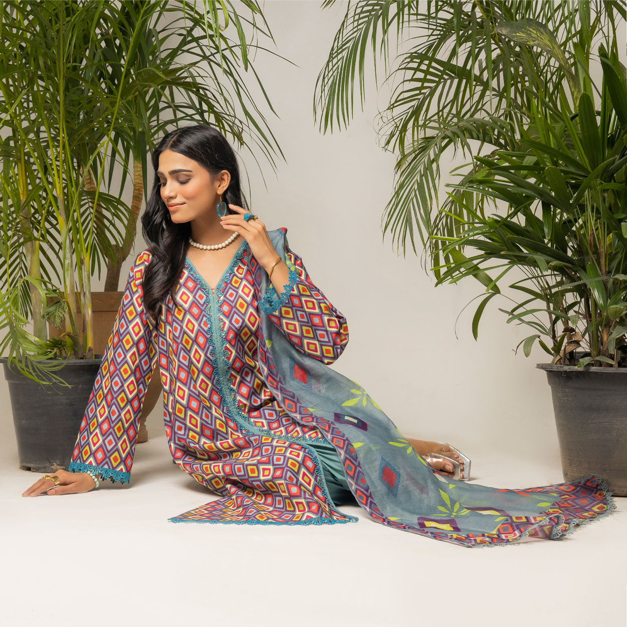 Geometric Print 3-Piece Lawn – AB0007