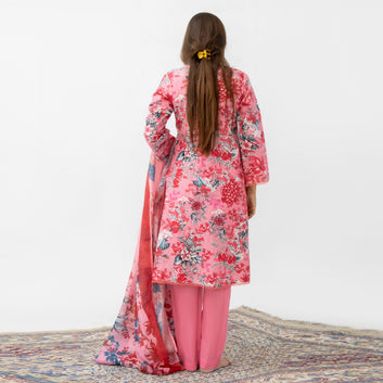 Coral Blossom Printed 3-Piece Suit