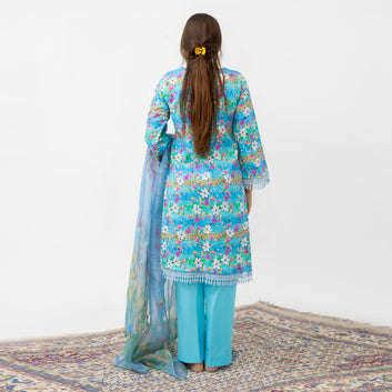 Aqua Bloom Printed 3-Piece Suit