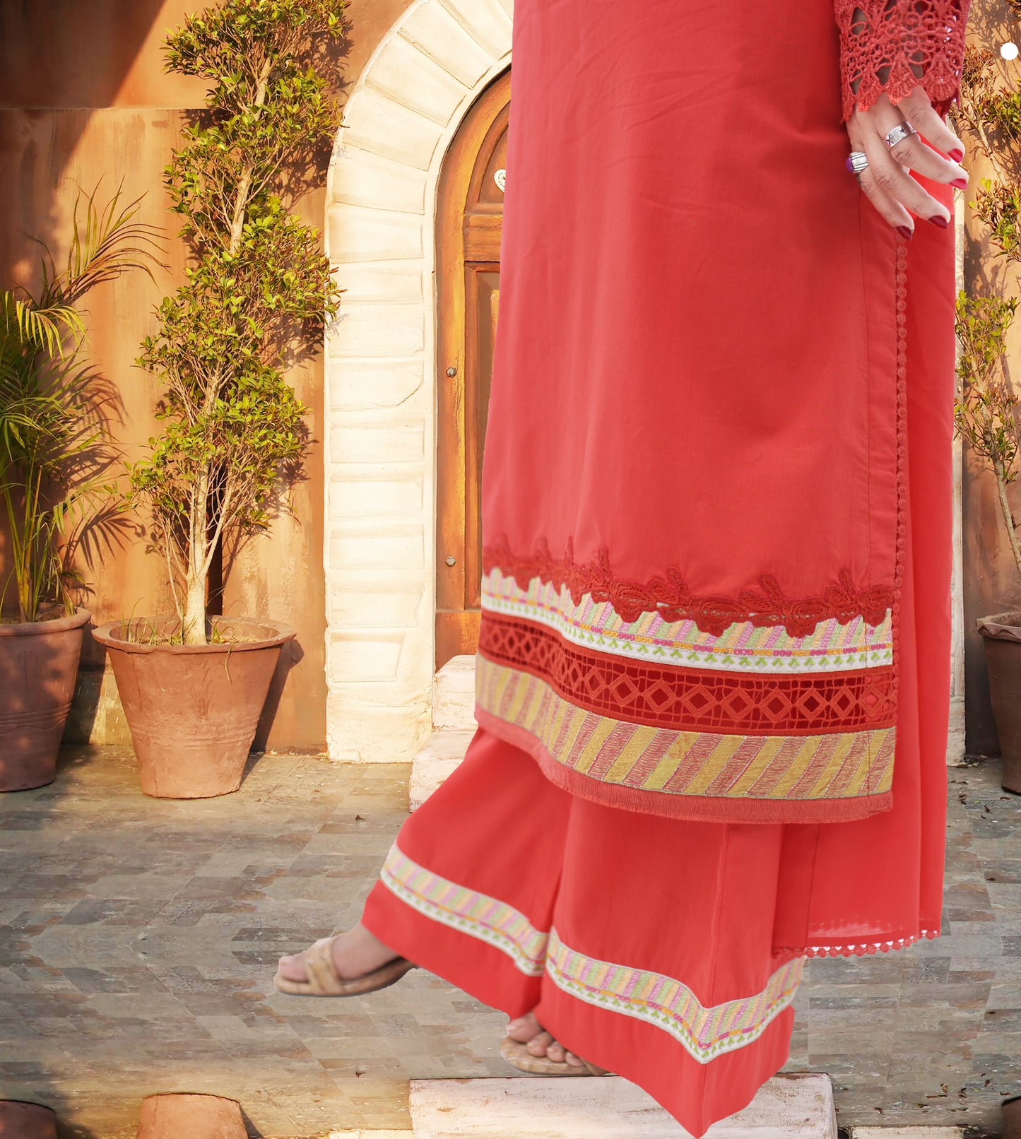 3 PE Lawn suit&nbsp;  Shirt Nick unique motive with diffrent patches&nbsp; Plazo Trouser with Patches printed chiffon dupatany