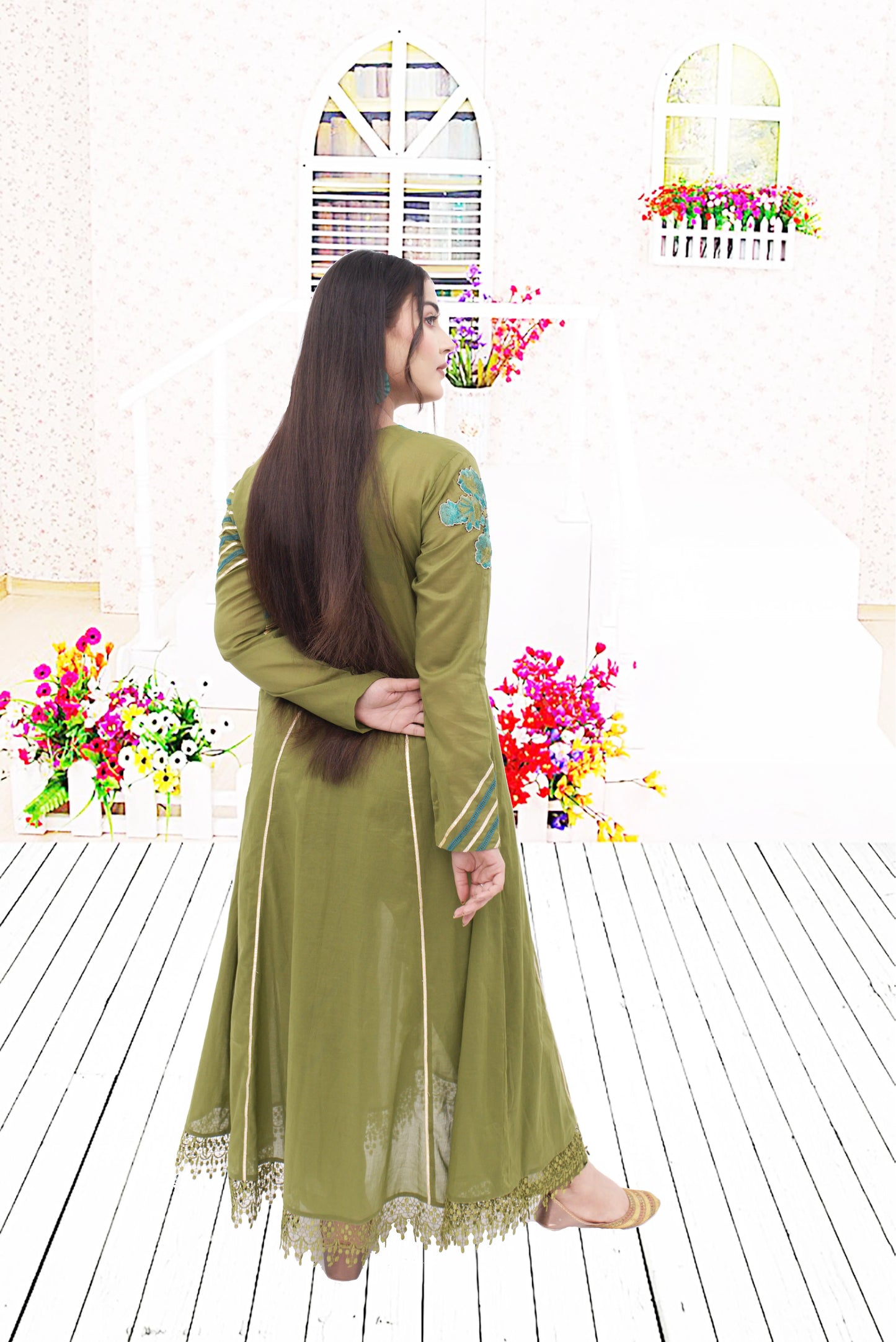 3 PC  Lawn suit  Shirt with Embroidery Patches  sleve hand work  Same Trouser  chifon printed dupata