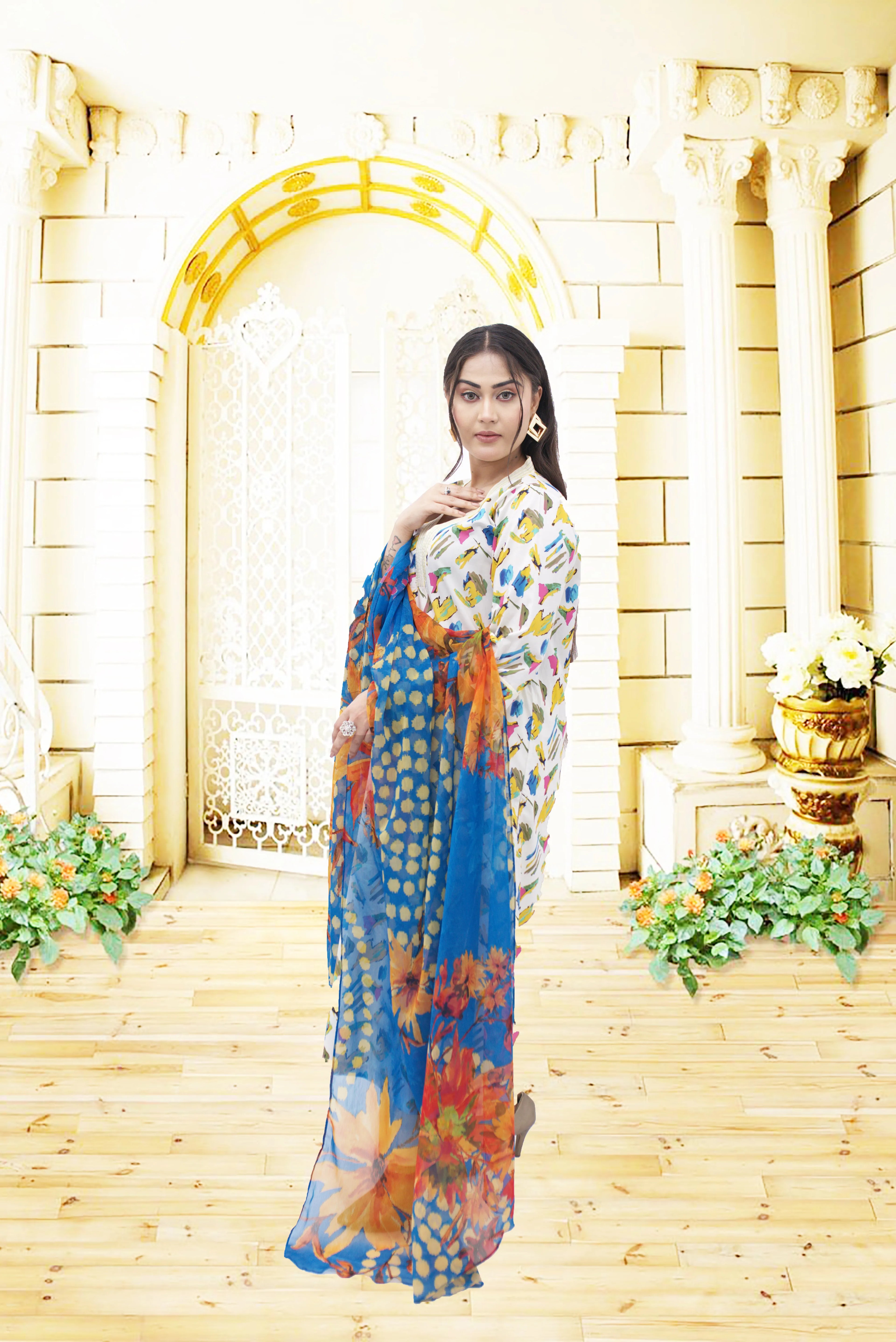 3PC Lawn suit  Printed shirt with unighte desy  Printed Trouser  Chifon printed dupata